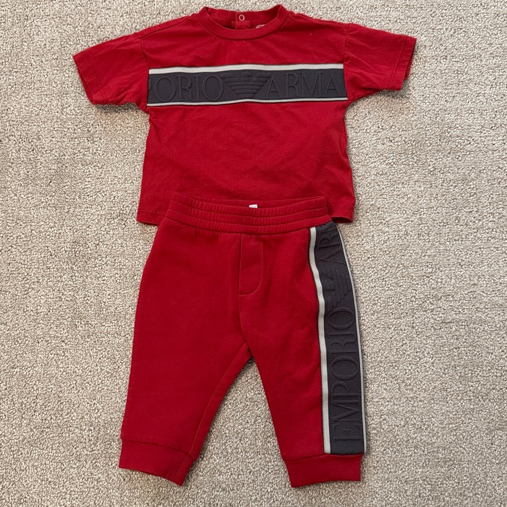 Emporio Armani Red and Gray Baby Set